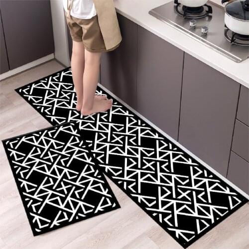 Simple Black Geometric Striped Kitchen Carpet Non-Slip Entrance Doormat Home Bedroom Decor Absorbent Bathroom Hallway Floor Mat