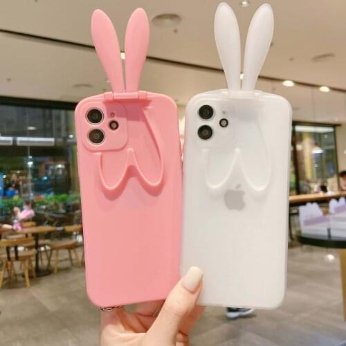 Cute Cartoon Rabbit Phone Bracket Phone Case for iPhone 11 12 Pro Max Shockproof Back Cover Cases On iPhone X XR XS Max 7 8 Plus