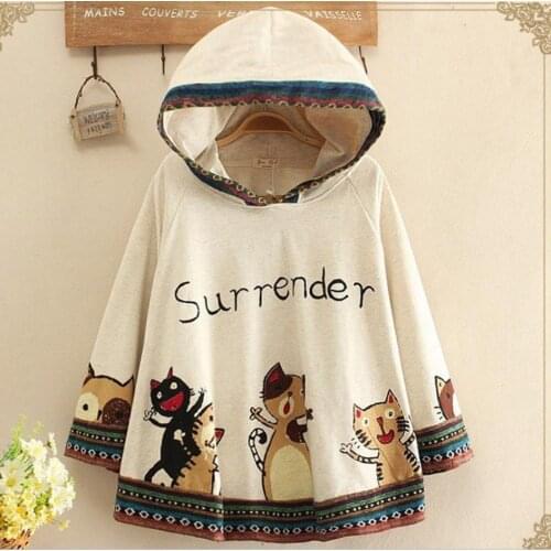 Japanese style spring autumn hooded cloak printed Sweatshirt sweet girls coat