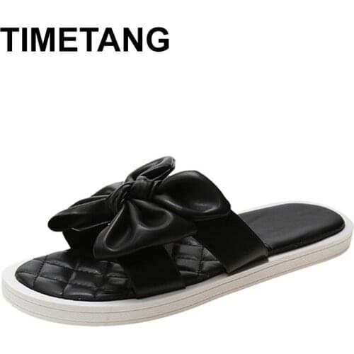 TIMETANG Open Toe Causal Soft Female Shoes Bow Comfortable Fashion Sandals Women 2021 Summer Womens Slippers Pu Flats Sandals