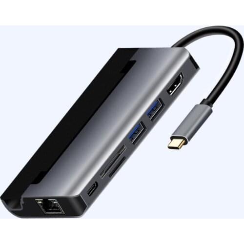7 in1 Type-C to HDMI USB 3.0 TF SD Card Reader Gigabit Ethernet Rj45 Lan Hi-Speed USB Hub Splitter Hub Adapter