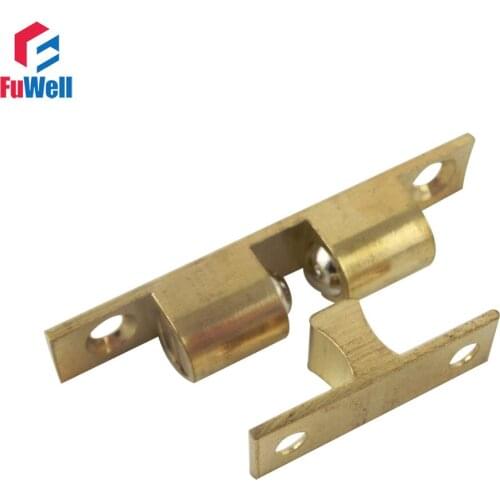 4pcs Door Catches 60mm Length Door Closer Brass Double Ball Latch Catch Golden Kitchen Cupboard Cabinet Door Stop Drawer