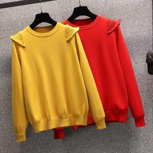 Yellow Red Plus Large Size Oversize Korean Style Fashion Pullovers For WomenS Ladies Sweater 2021 Clothes Tops Blouse Female