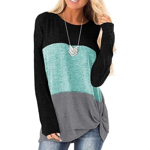 Twist Knot Women T-shirt Long Sleeve Casual Color Block O Neck Tunic Women T-shirt Pullover Top Color Block O Neck Tunic Top