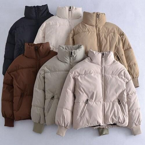 Woman Jacket Fashion Solid Stand Collar Winter Down Jacket Preppy Style Thick Zipper Pockets Oversize Ladies Parkas Women Coats