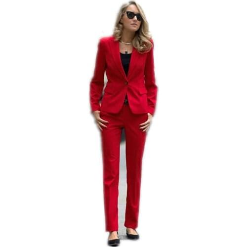Women Pant Suits Red Women Ladies Business Office Tuxedos Custom Made Formal Work Wear New Suits