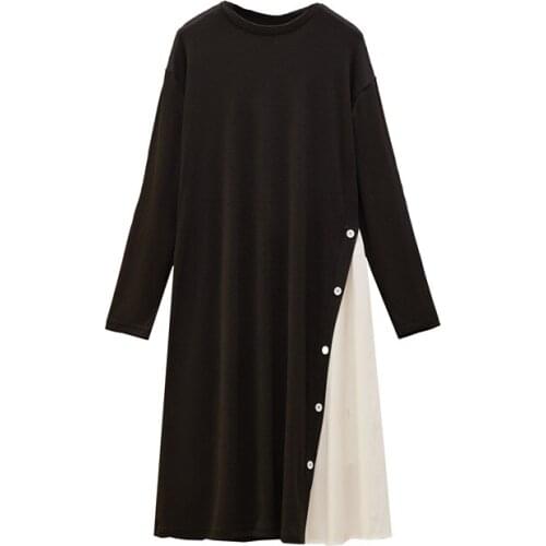 New 2020 Autumn Winter Plus Size 4XL Women Dress Loose Patchwork Button Ladies Robe Black Long Sleeve Brand Female Robe