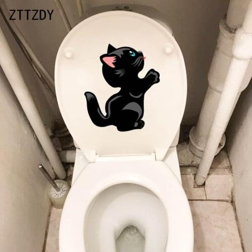 ZTTZDY 19.2*22.4CM Hand Drawn Cartoon Cat Bedroom Wall Sticker Decor WC Toilet Seat Stickers T2-0019