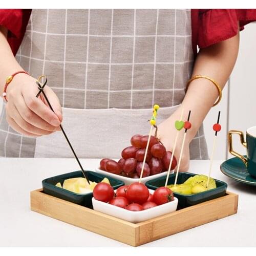 100PCS Bamboo Pick Buffet Fruit Fork Party Dessert Stick Pick Skewer Food Cocktail Sandwiches kleine fruit vorkjes FD