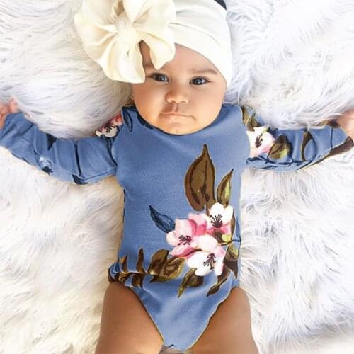 2020 Cute Baby Bodysuit Flower Print Newborn Boys Girls Clothing Long Sleeve Round Neck Toddler Infant Child Kids Casual Clothes