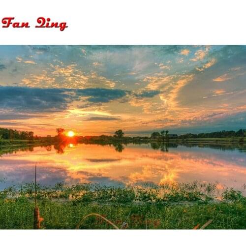 5D Diamond Painting Natural scenery Full Square Embroidery Crystal Mosaic Sunset lake Cross Stitch Kit Needlework Stickers