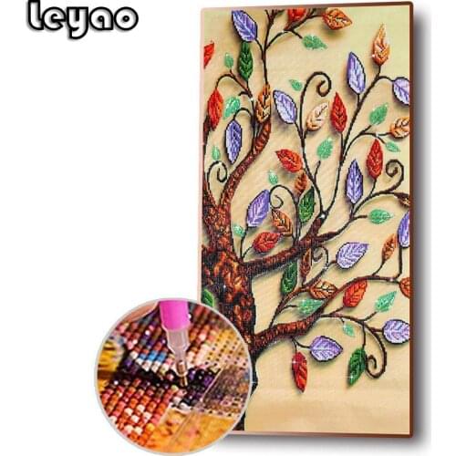 Large size 5D Round Diamond Painting Colorful leaves Full Square Fortune tree Embroidery Mosaic Cross Stitch Handmade Gift