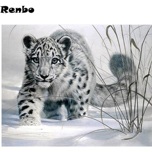 RENBO 5d mazayka diamond Mosaic embroidery Diamond full square Resin Drill diy Diamond Painting snow Leopard cross stitch decor