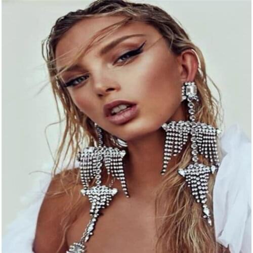 Large Crystal Chandelier Earrings for Bridal Full Rhinestone Statement Jewelry Sparkly! Clear Crystal Pageant Long Earrings OK3C