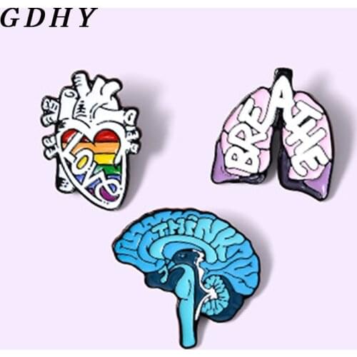 GDHY Human organs Enamel Lapel Cartoon Pins Heart Lungs Brain Anatomical Brooches Badges Medical Pins Gifts for Friends