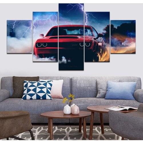 Dodge Challenger Devil Wall HD Print Modern Art Picture 5 Piece Modular Wallpaper Poster Living Room Home Decor