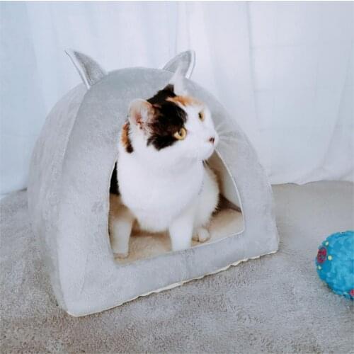 Dropshipping Foldable 2-in-1 Pet Cat Bed Indoor Kitten House Warm Small for Cats Dogs Nest Cat Cave Sleeping Plush Mats