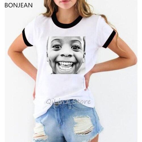 Smiling face of the black boys & gilrs print tee shirt femme vintage t shirt harajuku kawaii top clothes women melanin t-shirts