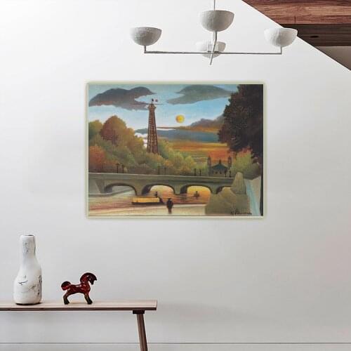 Holover Henri Rousseau"Seine And Eiffel Tower In The Evening Sun"Canvas Oil Painting Western Art Decor Poster Home Decoration