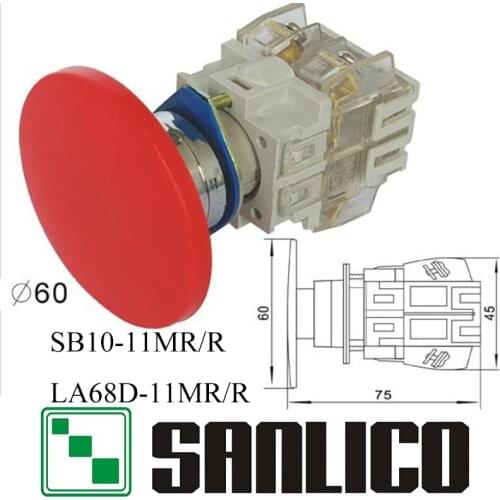 Emergency stop mushroom head push button switch SB10(LA68D LAY3)-11MR/R momentary spring return