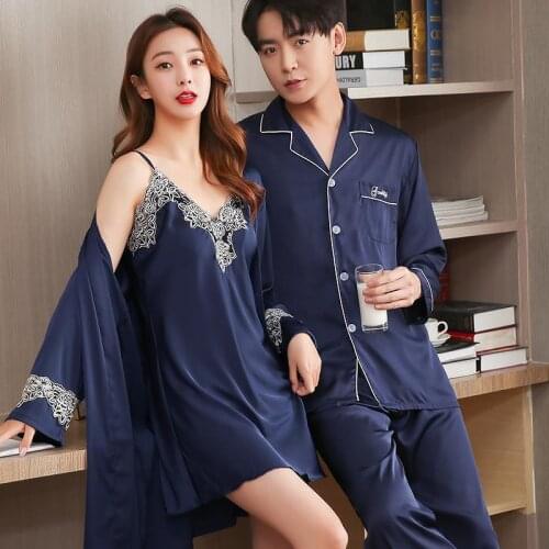 Couples Pajama Sets Men Silk Satin Pijamas Lovers Sleepwear Home Suit Pajama Man Woman Lovers Clothes Sleep Tops House Wear
