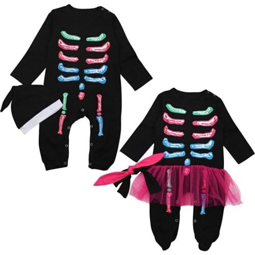 Halloween Costume Party Evil Baby Boys Clothes Skeleton Black Fancy Rompers Girl Long Sleeve Jumpsuits Outfits For Toddler