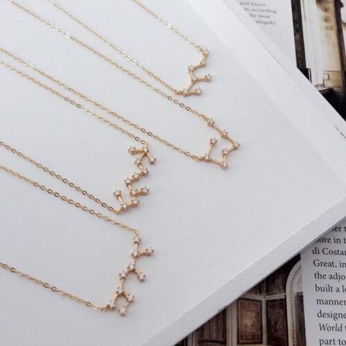 Fashion Star Zodiac Sign Necklace Jewelry 12 Constellation Horoscope Rhinestone Crystal Necklaces Chokers For Women Card Gift