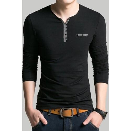 Men V Neck Long Sleeve T-Shirt Slim Fit Korean Version tshirt Brand New Tops & Tees Cotton Oversized T Shirts New Arrival 2020