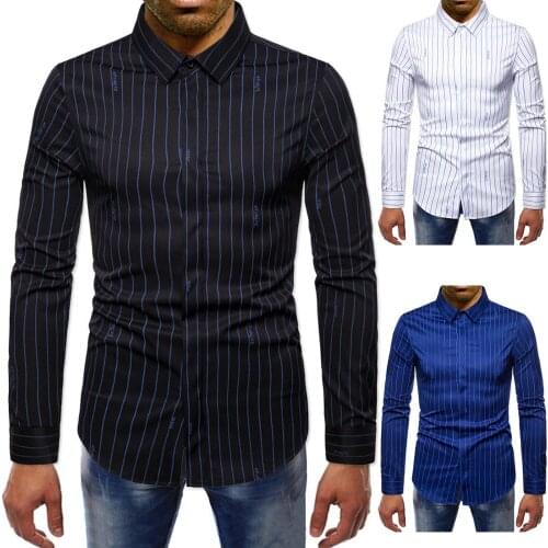 COLDKER Mens slim fit shirts stripe pattern turn-down collar blouse for male plus size casual streetwear