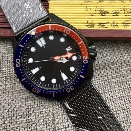 Retro 42MM No LOGO Dial NH35 Mens Automatic Mechanical Watch Luminous Black PVD Coated Case Mechanical Mens Watch Clock