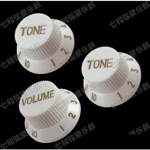 A set 3 Pcs White & Golden Electric Bass Guitar Speed Control Knobs guitar pot Buttons Cap (1 Volume & 2 Tone)