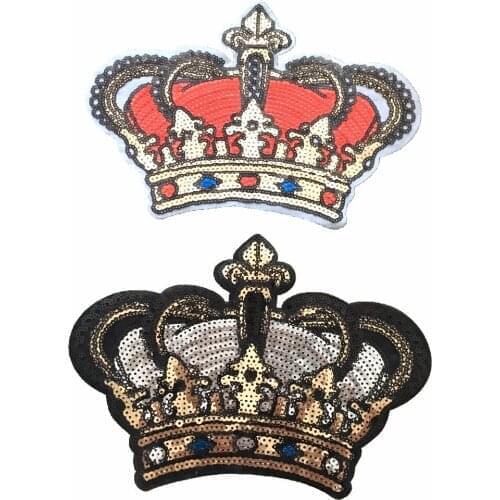 2pcs/lot Crown 24 x 16cm Sequins Patches Iron on Stickers Applique Beading Patch for Clothes DIY Decoration Scrapbook Patchwork