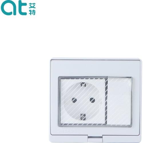 German type wall waterproof socket with switch 250v 16A wall power socket PC panel with light switch 1gang 1way socket