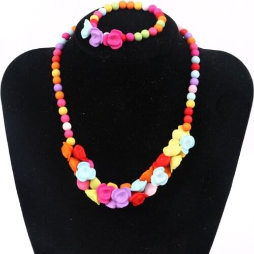 Candy Beaded Bubblegum Flower Pendant Necklace Kids Birthday Gift Jewelry Accessory Baby Girl Bracelet Necklace Set XL-13