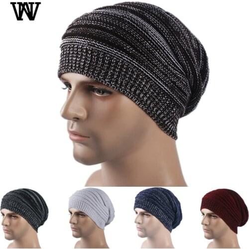 Striped Baggy Skullies Beanies Hats for Men Winter Cap Womens Outdoor Bonnet Hat Female Soft Warm Knitted Hat for Boys TTM-CZX9
