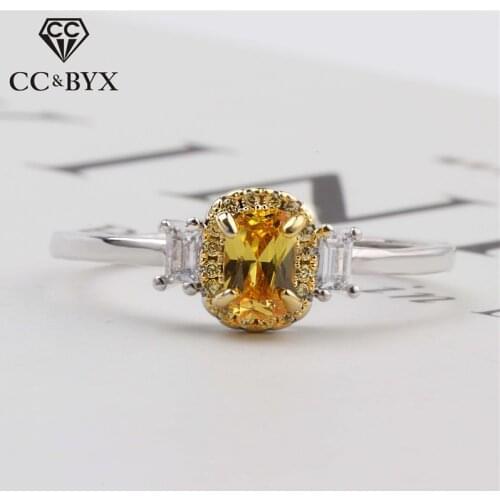 CC Luxury Silver Rings For Women Simple Yellow Diamant Cubic Zirconia Propose Ring Vintage Jewelry Bridal Wedding Bijoux CC1499