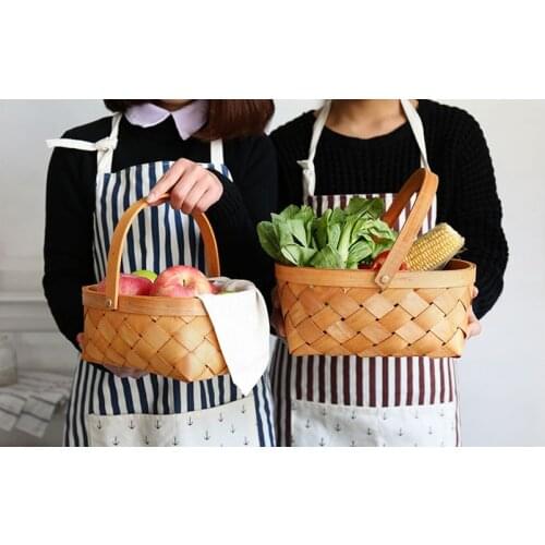 2017 Pure manual wood woven handle basket laden bread basket fruit basket