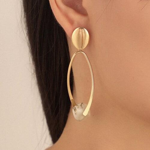 S925 Silver Geometric Metal Resin Ball Earrings for Women Fashion Long Gold-plated Pendant Earrings Simple Jewelry Gifts Party