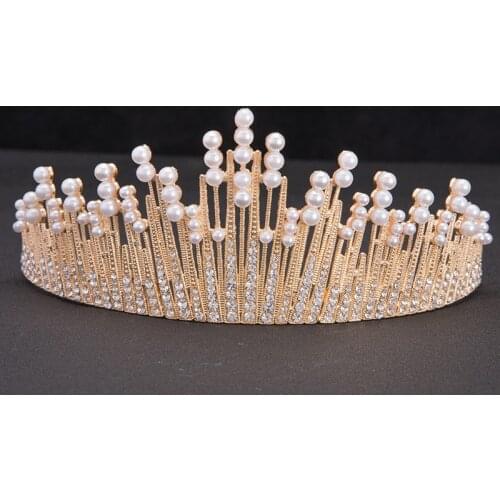 Rhinestones Crystal Pearl Tiaras Bride Party Crowns Wedding Hair Accessories Wedding Crown Jewelry Bridal Cake Topper