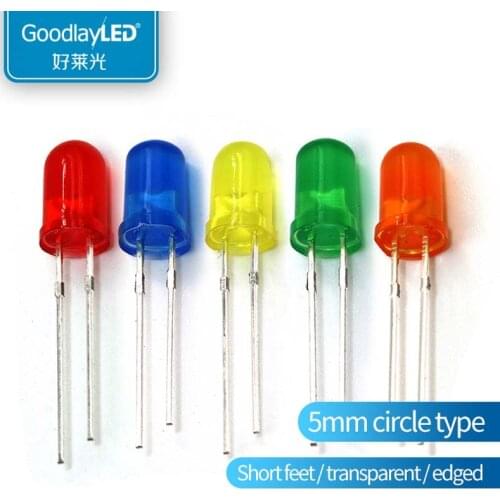 LED light emitting diode F5 / 5mm Round Head short leg with edge band color white light red blue green yellow