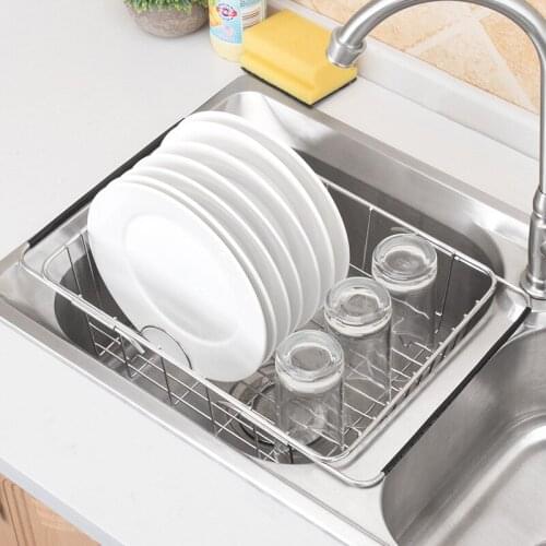 Stainless Steel Sinks Telescopic Fruit and Vegetable Sink Drain Basket Dish Storage Washing Basket Kitchen Sink Drain Rack