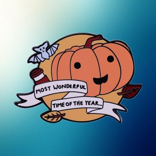 Pumpkin Bat Halloween Most Wonderful Time of the Year enamel pin brooch badge