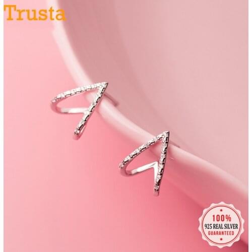 Trusta Authentic Minimalist 925 Sterling Silver Fashion Lovely V CZ Stud Earrings For Women Wedding Silver 925 Jewelry DA894