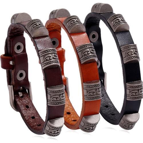Jessingshow Vintage Genuine Leather Bracelet For Women Men Handmade Bangles Punk Alloy Accessories Bracelets Jewelry