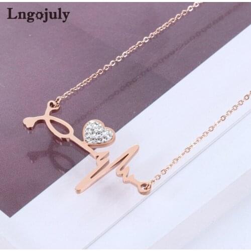 Women Necklaces Titanium Steel Electrocardiogram Pendant Necklaces For Women Anniversary Engagement Party Necklace Jewelry Gift