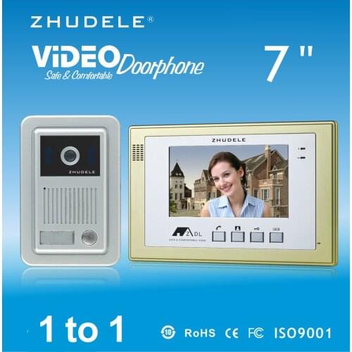 ZHUDELE Top Quality 7" Color TFT LCD Monitor Video Door phone Intercom System With 1 Waterproof Doorbell Camera 1V1
