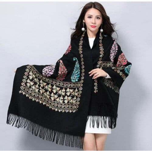 Winter Shawl cream Scarf Women Warm Long Scarves Female Autumn Edging Shawl Floral Embroidery Scarf new fashion шумоглушитель
