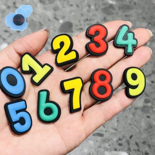1Pcs PVC Digital Fonts Number Shoe Charms Accessories Shoe Buckle Decorations Shoes Ormaments Fit Wristbands Party Kids Gifts