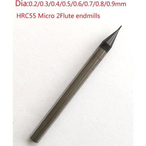 3pcs/lot D0.9xD4x50L 0.9mm 2 flute HRC55 Micro Carbide Flat End Mill CNC Milling Router Bits