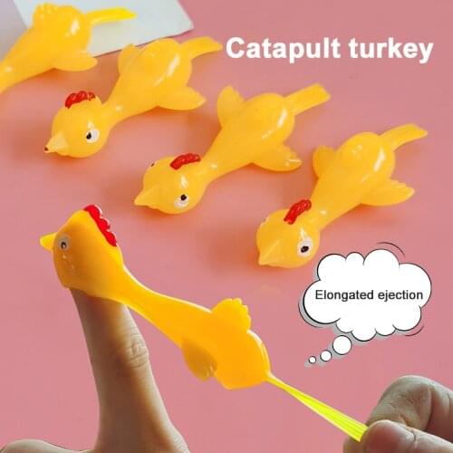 5pcs Funny Laugh Rubber Chicken Stretchy Flying Turkey Finger Birds Sticky Toys Novelty Gags & Practical Joke Toys